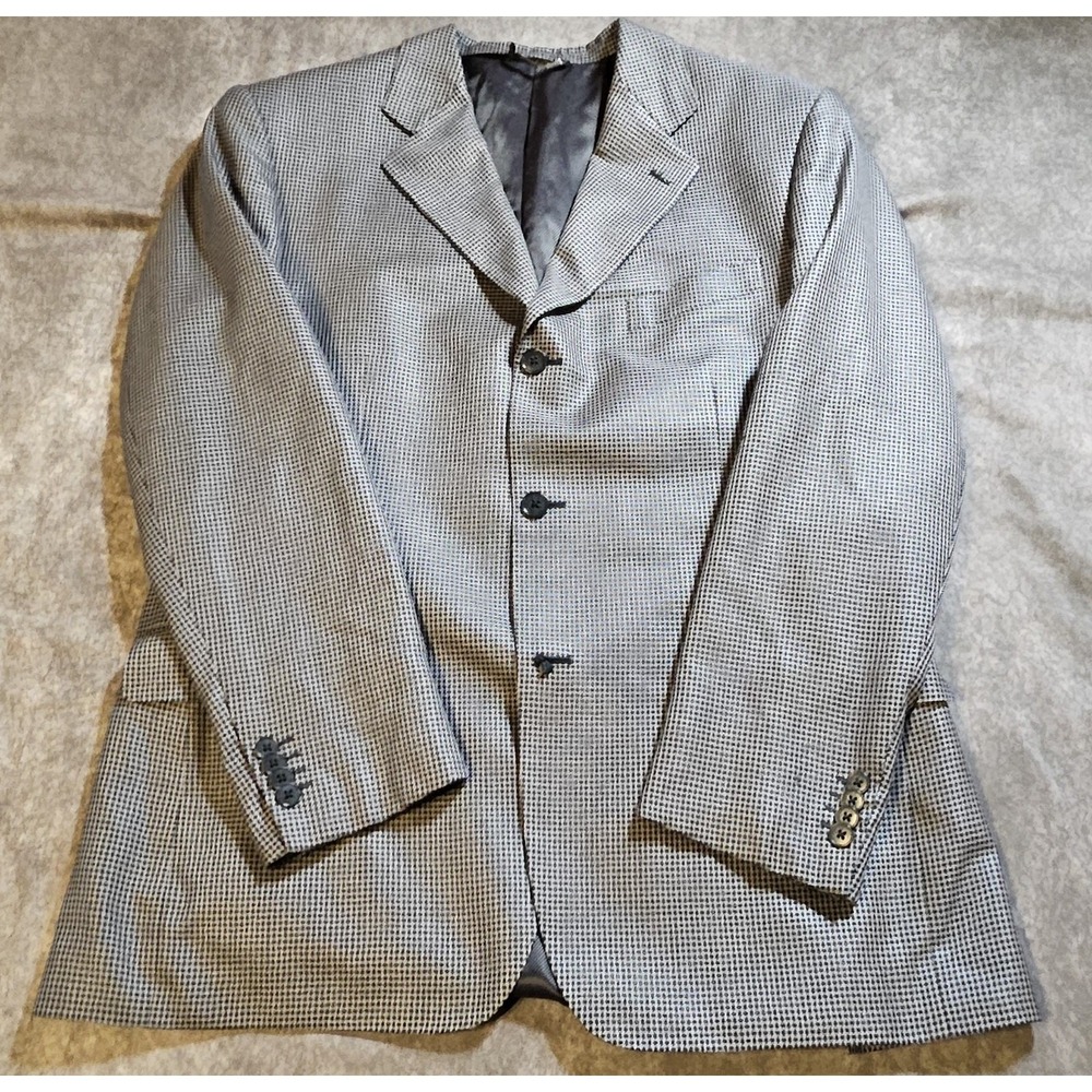 Luciano Natazzi Luxury Worsted Wool/Silk Houndstooth 3-Button Double Vent Blazer